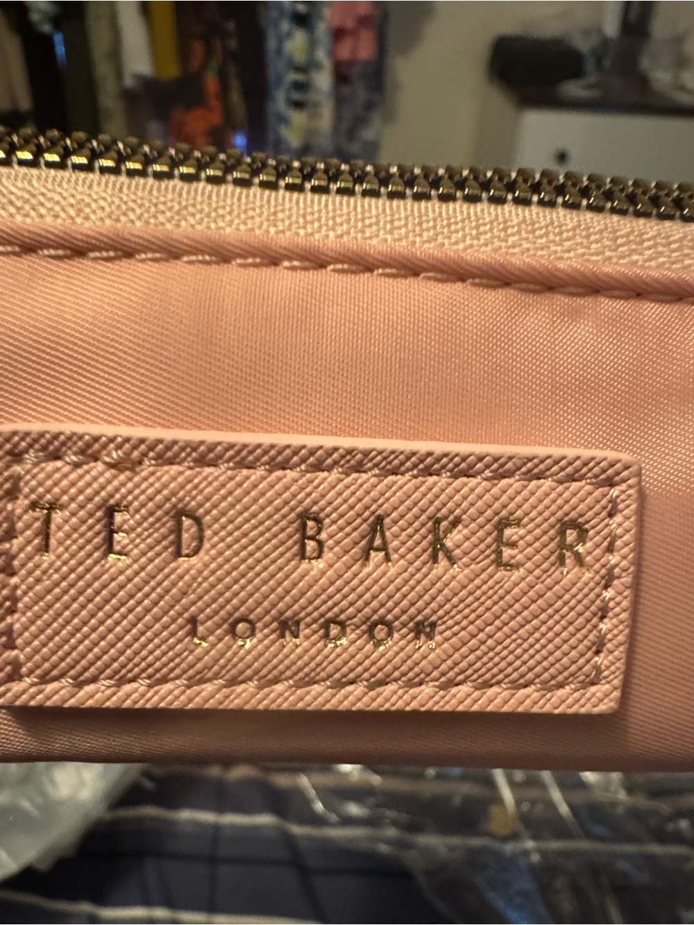 Ted Baker Gold Logo Zipper Pull on Pink Cosmetic Case